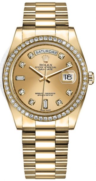 replique Montre Femme Rolex Day-Date 36 Champagne Diamond Dial 128348RBR