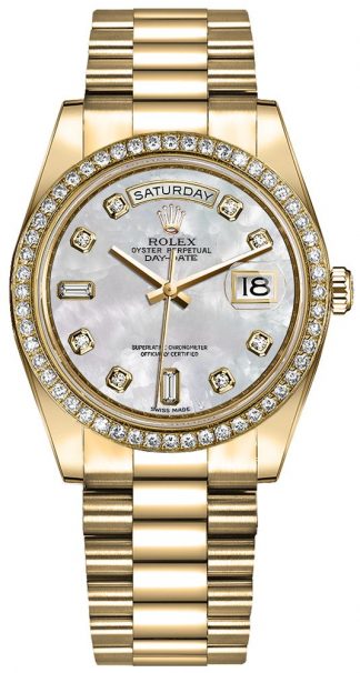 replique Montre Femme Rolex Day-Date 36 Or Jaune 18k Diamants 128348RBR