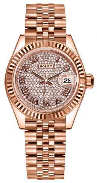 replique Montre Femme Rolex Lady-Datejust 28 Or Rose Diamant Pavé 279175