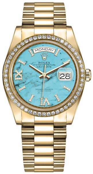 replique Montre Homme Rolex Day-Date 36 Turquoise Diamond Dial 128348RBR