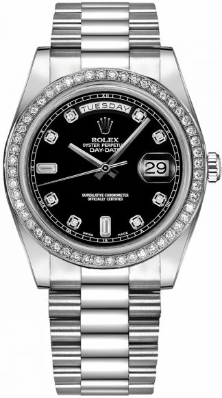 replique Montre Rolex Day-Date 41 Black Diamond en or blanc 218349