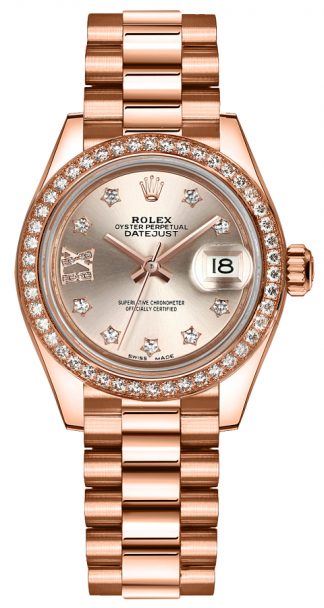 replique Montre Rolex Lady-Datejust 28 diamants en or rose 279135RBR