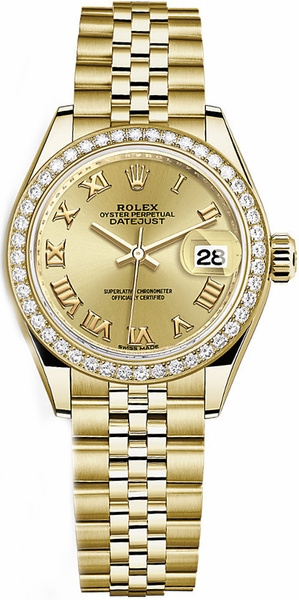 replique Montre Rolex Lady-Datejust 28 en or jaune avec cadran à chiffres romains 279138RBR