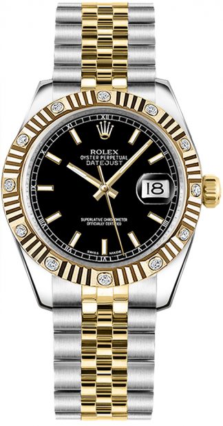 replique Montre bracelet jubilé cadran noir Rolex Datejust 31 178313