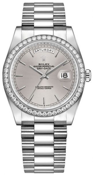 replique Montre de luxe Rolex Day-Date 36 en or blanc 18 carats pour femme 128349RBR