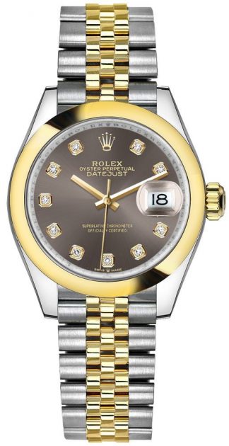 replique Montre femme Rolex Datejust 31 cadran diamant gris foncé 278243