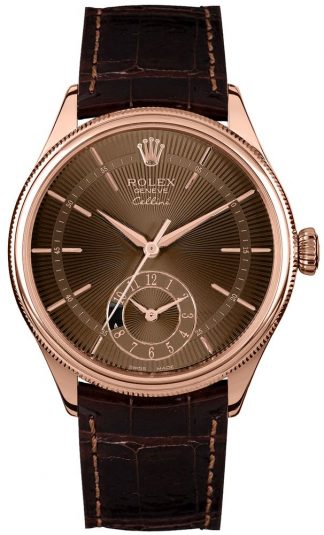 replique Rolex Cellini Dual Time Brown Guilloche Dial Men's Watch 50525