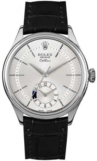 replique Rolex Cellini Dual Time Silver Dial Men's Watch 50529