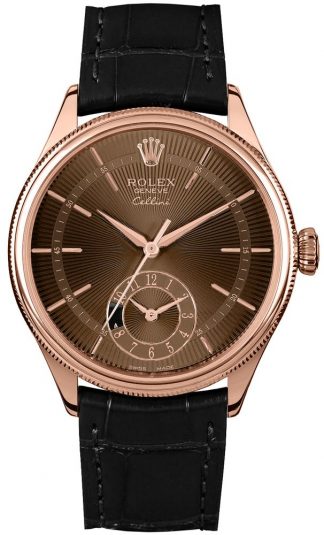 replique Rolex Cellini Dual Time Solid 18k Everose Gold Men's Watch 50525