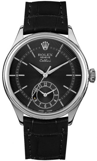 replique Rolex Cellini Dual Time Solid 18k White Gold Men's Watch 50529