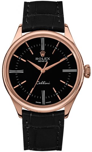 replique Rolex Cellini Time Black Dial Men's Watch 50505