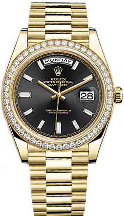 replique Rolex Day-Date 40 Black Diamond Dial Montre en or pour homme 228348RBR