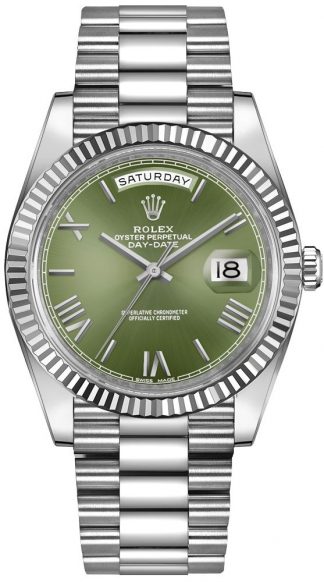 replique Rolex Day-Date 40 cadran vert montre en or blanc 228239