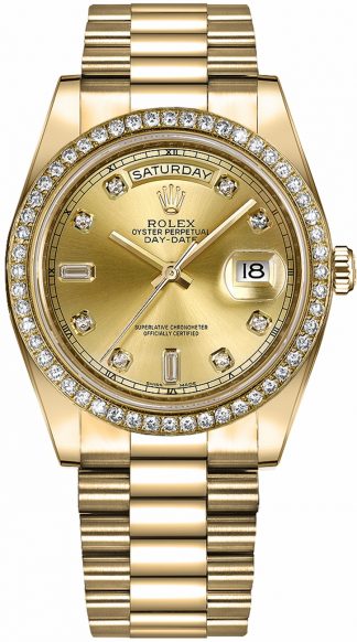 replique Rolex Day-Date 41 Champagne Diamond Dial Gold Watch 218348
