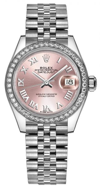 replique Rolex Lady-Datejust 28 Pink Roman Numeral Jubilee Watch 279384RBR