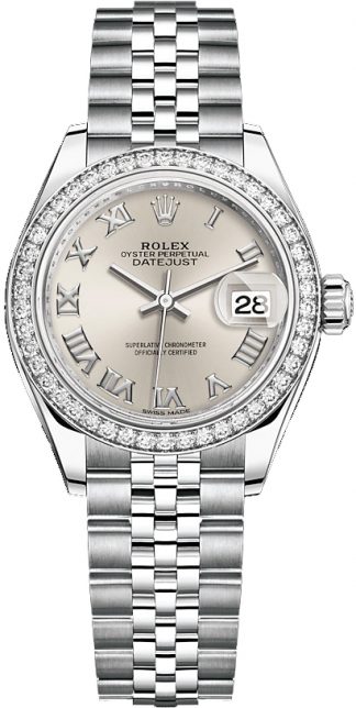 replique Rolex Lady-Datejust 28 Silver Roman Numeral Jubilee Bracelet Watch 279384RBR