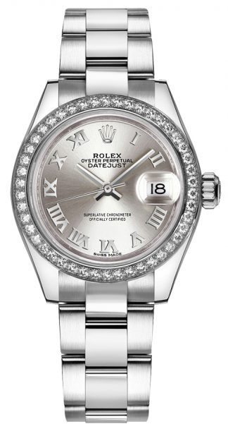 replique Rolex Lady-Datejust 28 Silver Roman Numeral Oyster Watch 279384RBR
