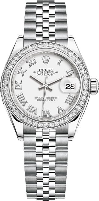 replique Rolex Lady-Datejust 28 White Roman Numeral Dial Watch 279384RBR