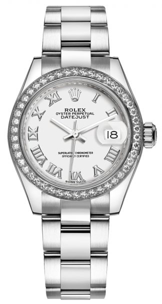 replique Rolex Lady-Datejust 28 White Roman Numeral Oyster Bracelet Watch 279384RBR
