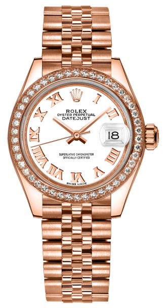 replique Rolex Lady-Datejust 28 cadran blanc montre en or rose 279135RBR