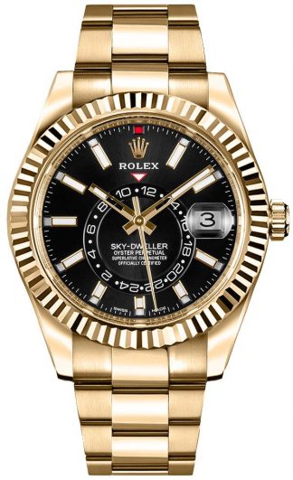 replique Rolex Sky-Dweller Yellow Gold Men's Black Dial Watch 326938